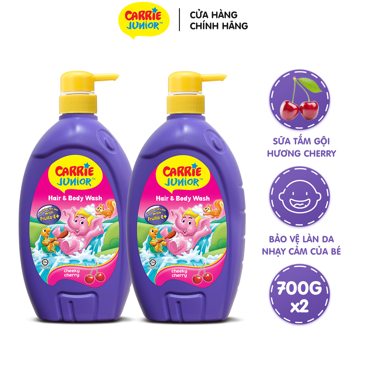 Combo 2 Sữa Tắm Gội cho bé Carrie Junior Hương Cherry