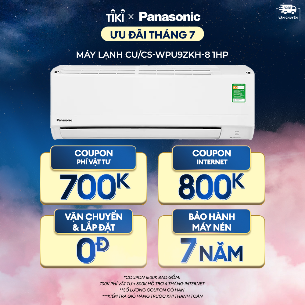 [CHỈ GIAO MIỀN NAM] Máy lạnh/ Điều hòa Panasonic CU/CS-WPU9ZKH-8 - 1HP - Một chiều - Lọc sạch bụi mịn tới 99% - Inverter kết nối wifi - Hàng chính hãng