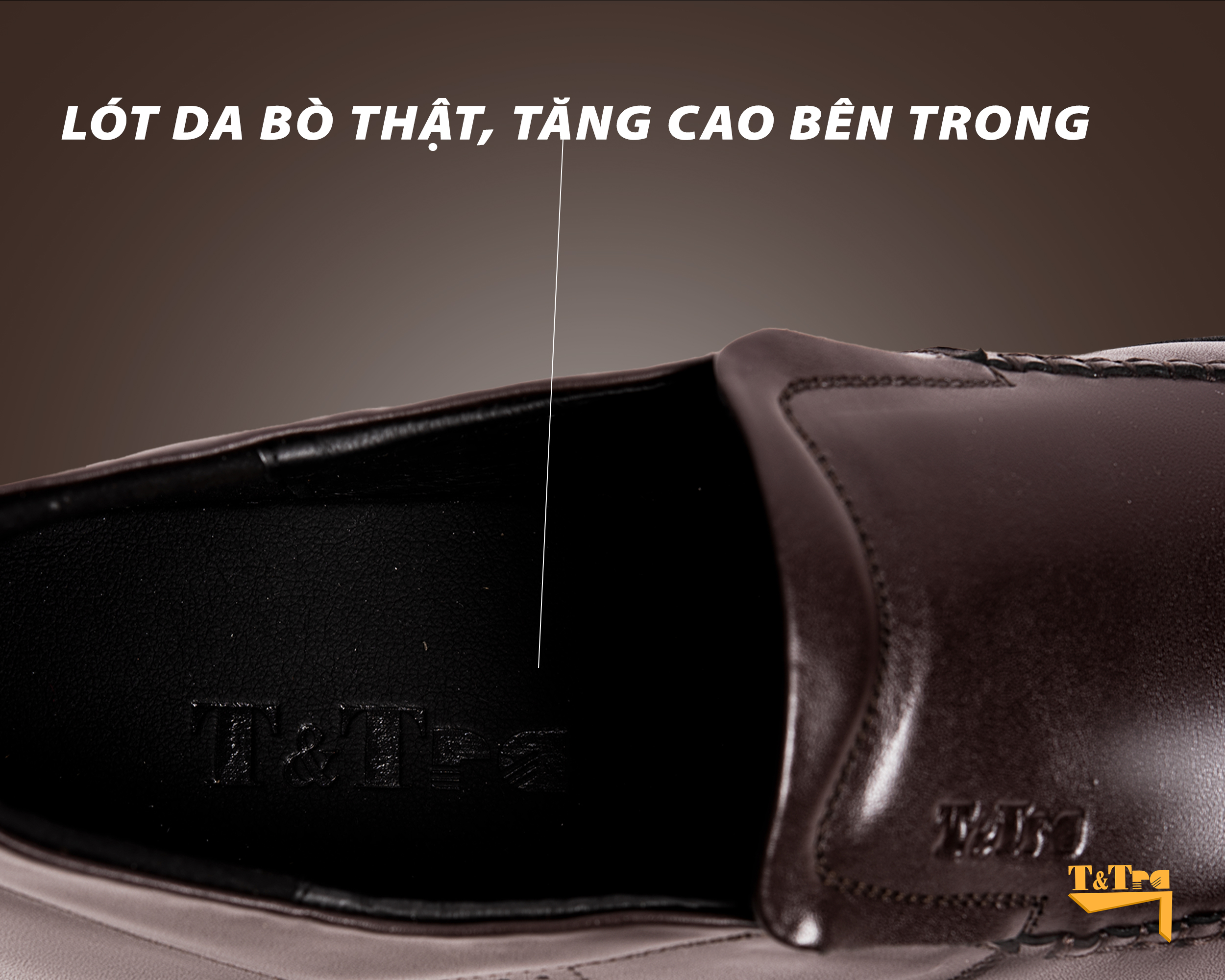 Giày Tăng Chiều Cao Nam T&TRA Tăng Cao 5Cm- S1064 Nâu Tối- Chất Liệu Da Bò Cao Cấp, Đế Cao Su Đúc, Phần Tăng Cao Ẩn Bên Trong