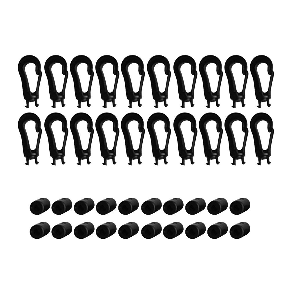 2x20 Pieces Plastic 5mm Shock Bungee Cord Karabiner Hook Elastic Cord Rope End