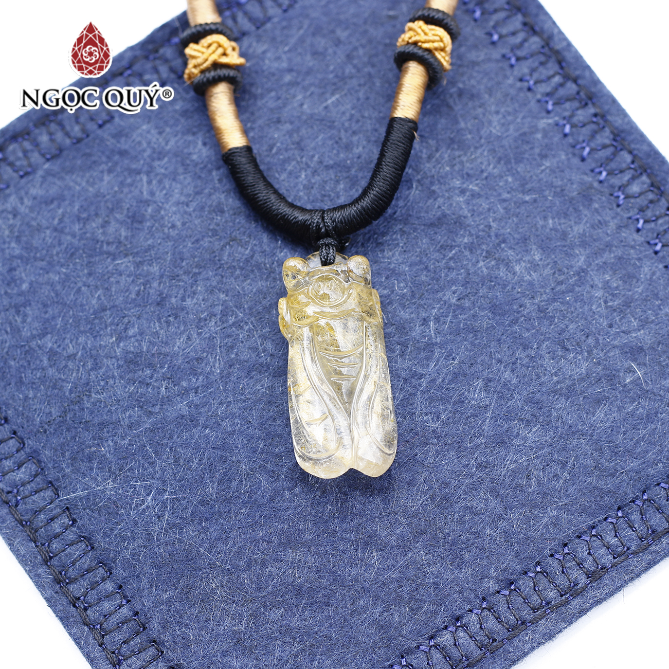 Mặt dây chuyền con ve ngọc thiền thạch anh tóc vàng mệnh thủy, kim - Ngọc Quý Gemstones