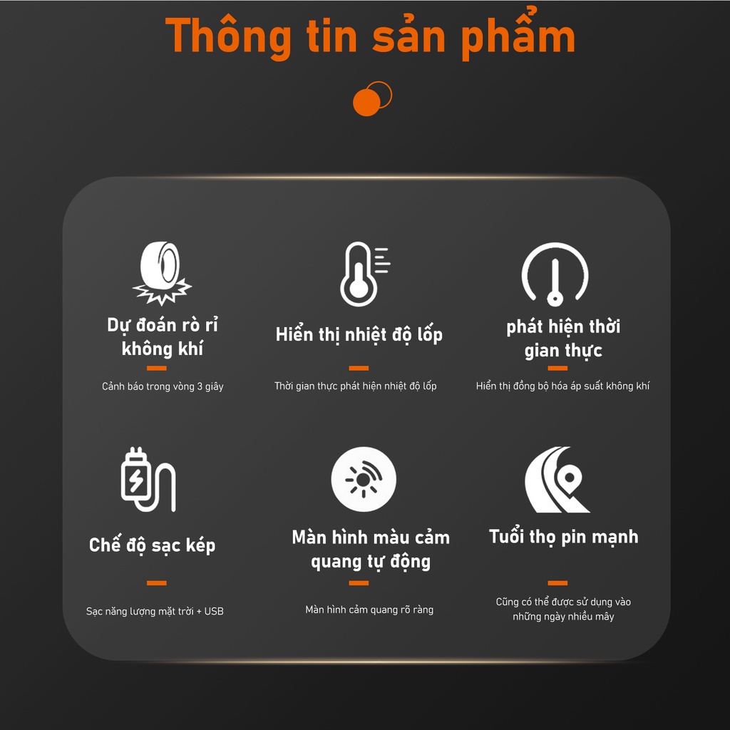 Cảm biến áp suất lốp ô tô, Xe hơi gắn ngoài, Pin Sạc Năng Lượng Mặt Trời, Màn hình LCD