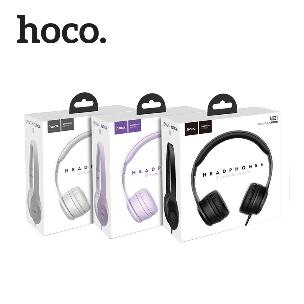 Tai nghe chụp tai/ Monitor Headphones - Hoco W21 - Jack 3.5mm, Loa ngoài 40mm, Mic đàm thoại, Dây dài 1.2m, Mút đệm chống ồn và chống đau tai - Màu ngẫu nhiên - Hàng chính hãng