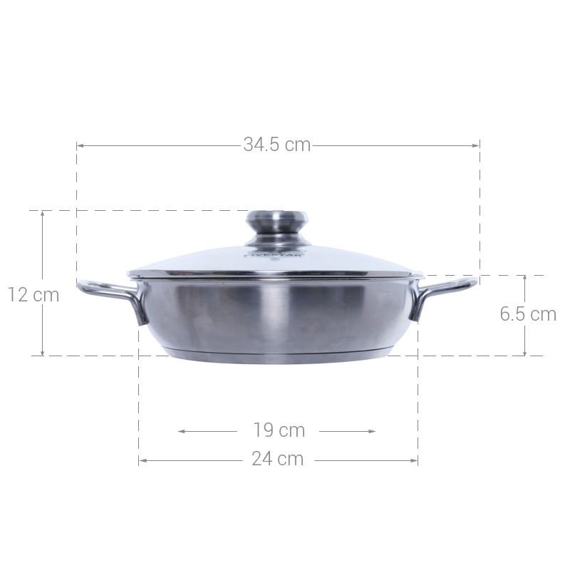 Chảo lẩu caro Inox 3 đáy FIVESTAR 24cm vung kính, dùng được bếp từ , hồng ngoại , gas - shopbepxinh