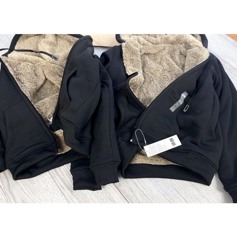 &lt;Quà tặng 1c dây buộc tóc &gt; Áo nỉ Hoodie lót lông cừu nam nữ, Áo khoác nỉ lót lông cừu - hinhin