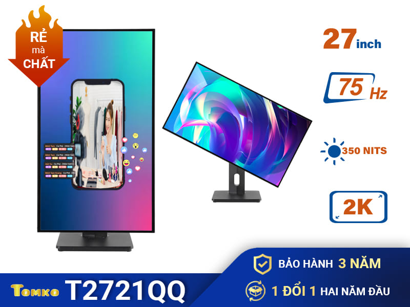 Màn Hình TOMKO LIVE STREAM 27 INCH 2K T2721QQ 27 Inch – Tấm nền IPS / 75HZ / 2560 x 1440 QHD (Quad HD) - Màn Hình GAMING - Hàng chính hãng