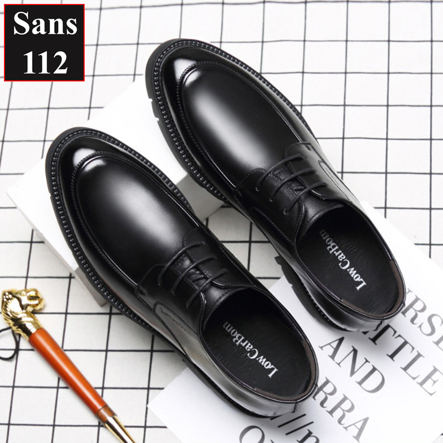 Giày da nam tăng chiều cao 10cm Sans112 da bò giầy tây đế độn gót size 37 cao cấp da bóng 9cm đám cưới chú rể mặc vest