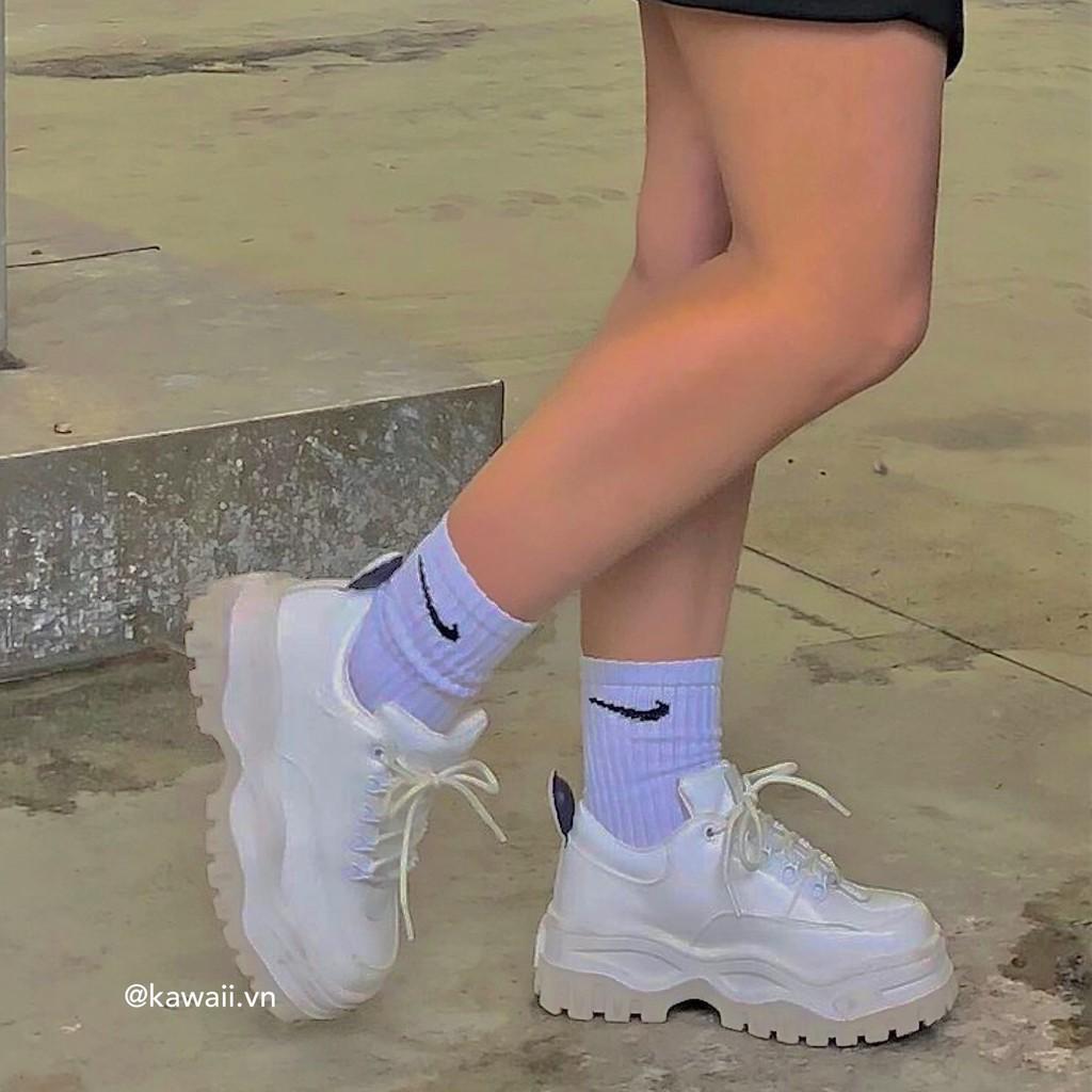 WHITE ANGEL LEATHER SNEAKERS - GIÀY THỂ THAO TRẮNG MÓC DÂY đế 5cm
