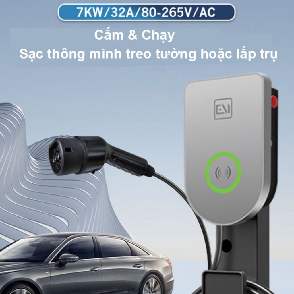 Sạc ô tô điện treo tường AC 32A 7KW 1 pha phù hợp xe điện Vinfast VFe34, VF3, VF5, VF8, VF9