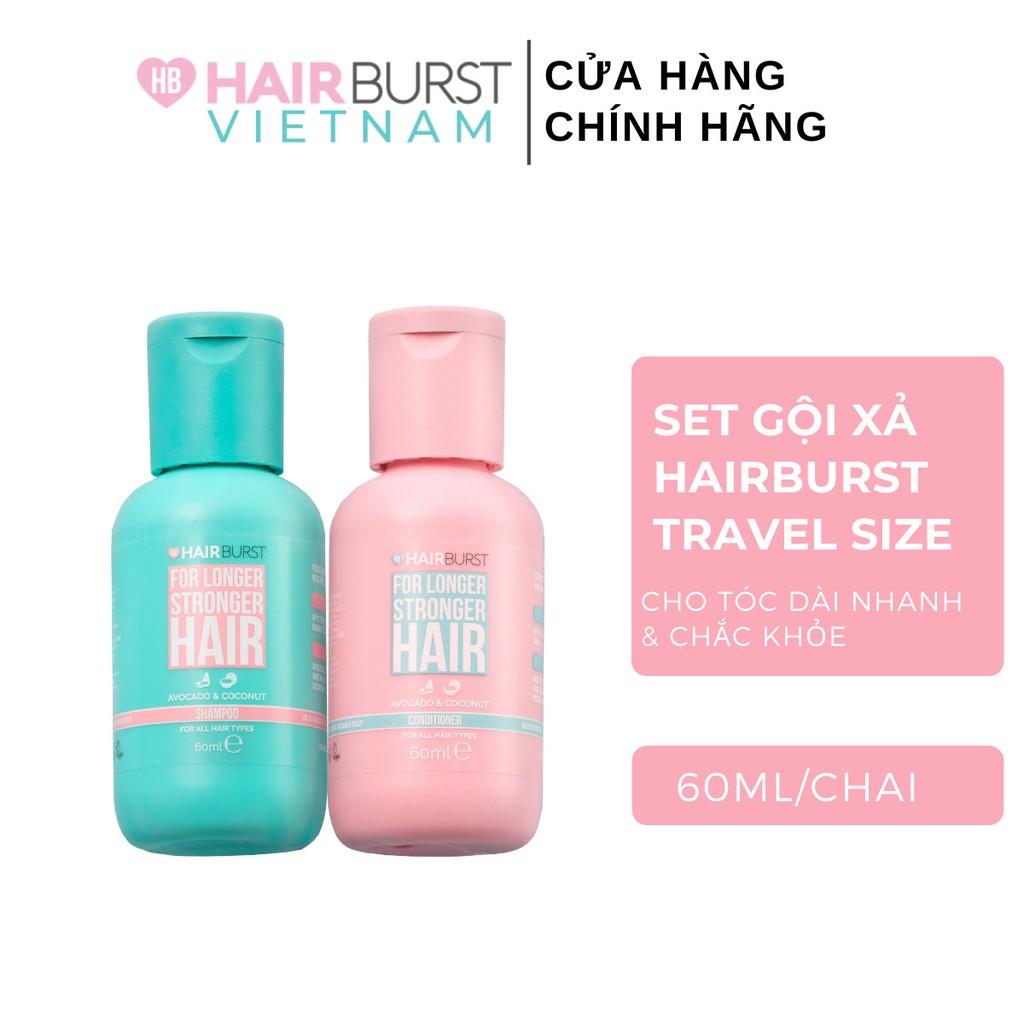 Combo chăm sóc tóc set gội xả travel + xịt dưỡng + kẹo dẻo Hairburst 60ml/chai + 125ml + 60 viên