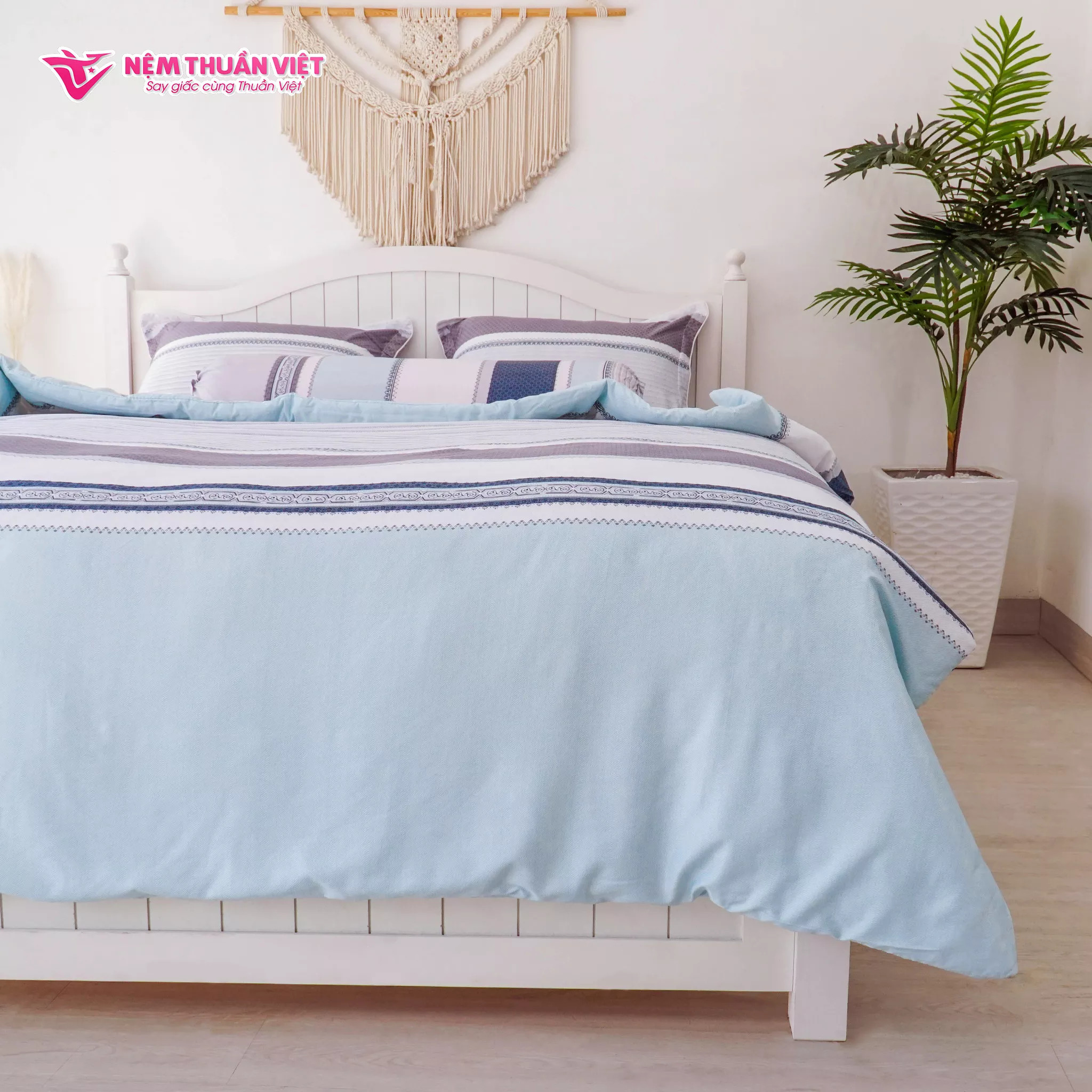 Chăn Mền Tencel Thuần Việt Cao Cấp - Xanh Sọc TVM07 180x200