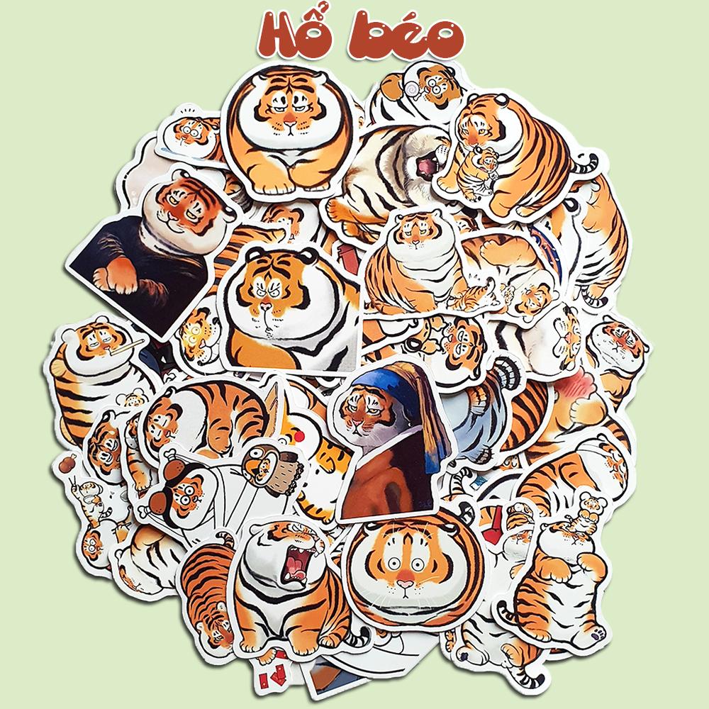 Sticker hổ béo cute Sẵn Hình Dán Trang Trí Mũ Bảo Hiểm Laptop Điện Thoại Ván Trượt Sổ tay Notebook