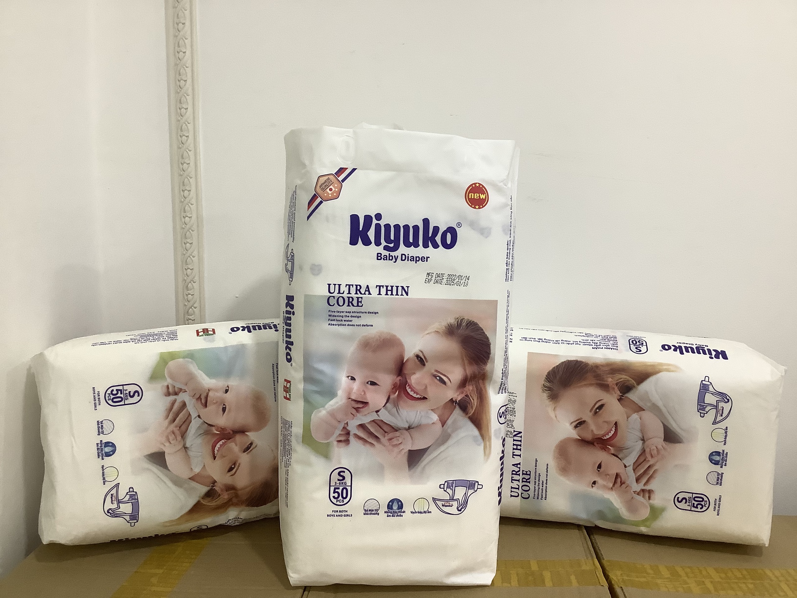 Tã bỉm dán cao cấp Kiyuko 50 miếng (3-6kg), siêu mềm, siêu mỏng, siêu lành tính