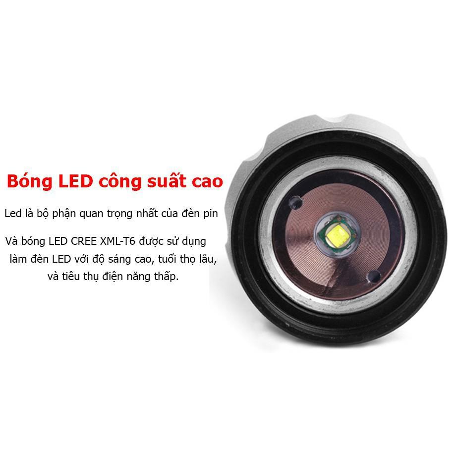 Đèn Pin Led Siêu Sáng SML - T6 Cao Cấp, Hợp Kim Thép Chống Nước, Pin Có Thể Sạc, Hàng Loại 1 Full Hộp Kèm Sạc