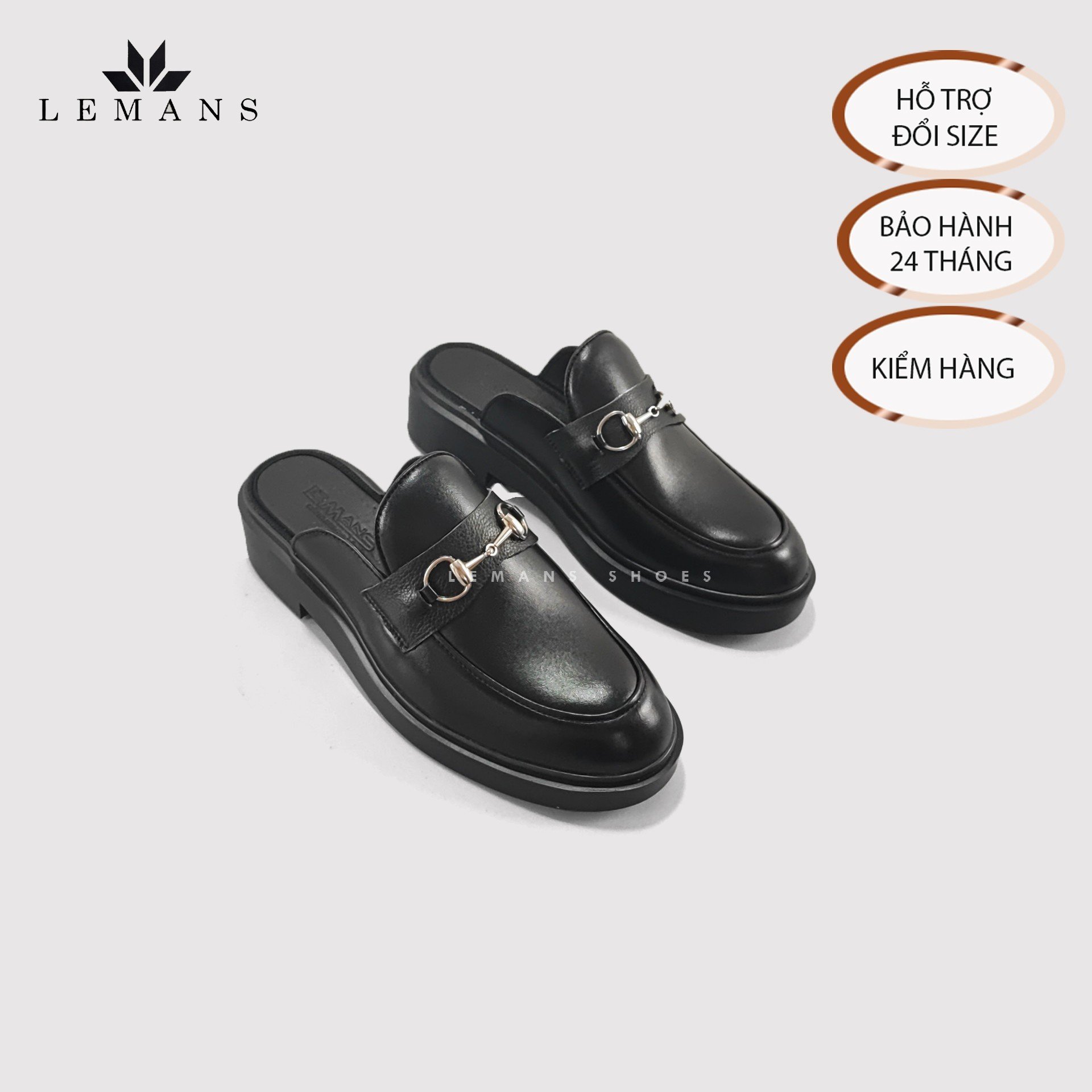 Giày Sục LEMANS Mules Loafer - Black. Da bò nguyên tấm Đế khuôn độc quyền tăng cao 4cm. Bảo hành 24 Tháng