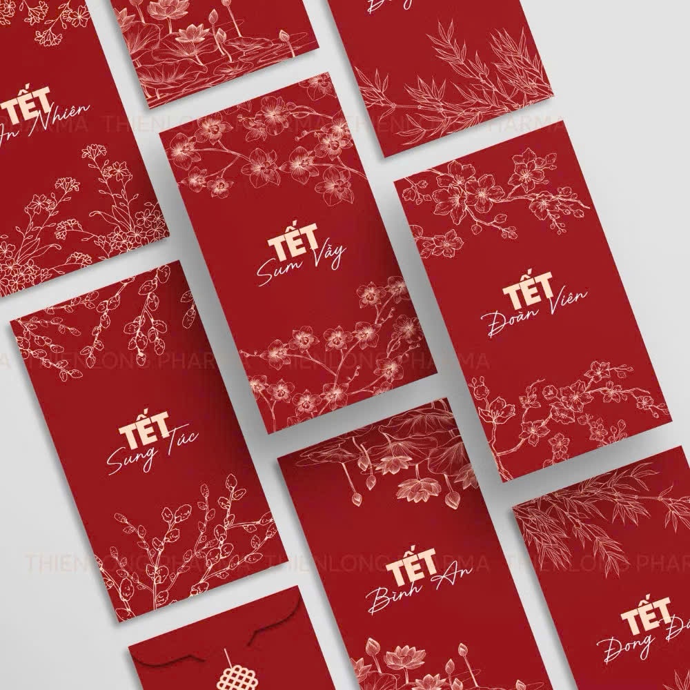 Bao Lì Xì Chữ Tết Họa Tiết Gấm Hoa Đỏ May Mắn 2026