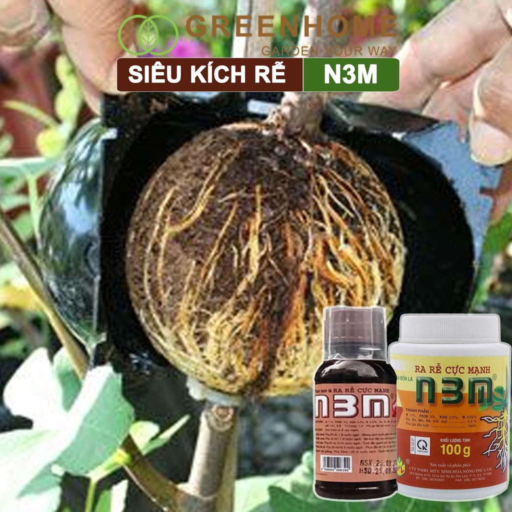 Thuốc kích rễ N3M, chai 100ml, siêu ra rễ, giâm, chiết cành, ngâm hạt giống |Greenhome