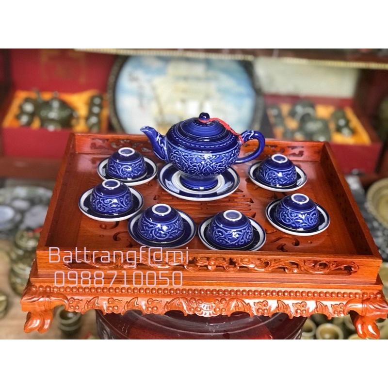 Bộ ấm trà men lam truyền thống sứ cao cấp Bát Tràng
