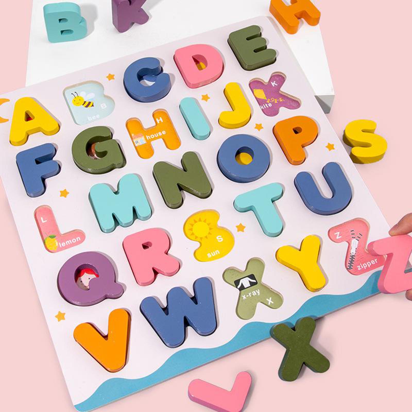 Toddler Jigsaw Kids Puzzle Letters Numbers Wooden Learning Toys