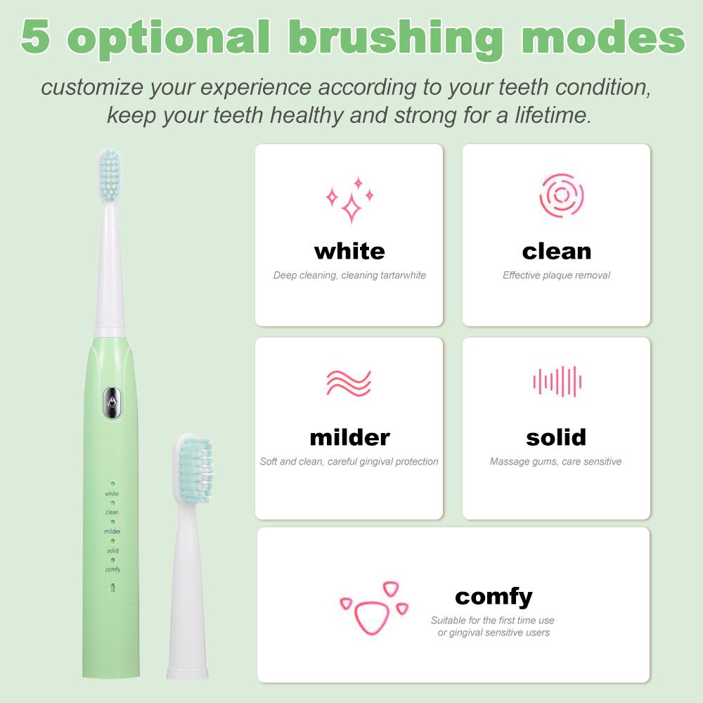 Bàn chải đánh răng điện có thể sạc lại cho trẻ em và người lớn, 5 chế độ