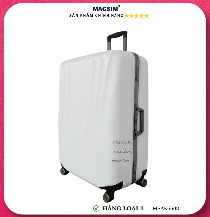 Vali cao cấp Macsim Aksen hàng loại 1 MSAK6608 cỡ 28 inch màu trắng