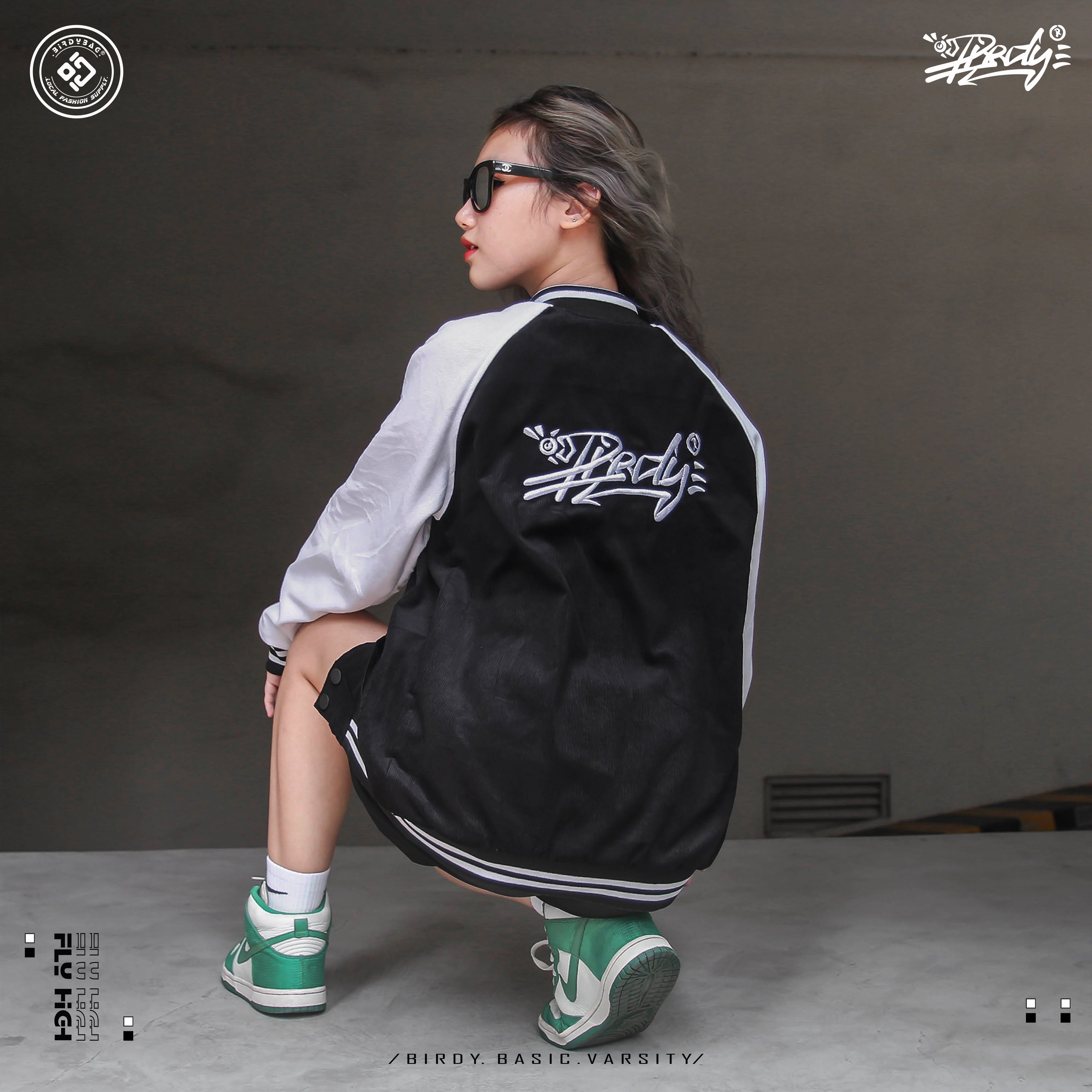 ÁO KHOÁC BIRDY BASIC VARSITY NHUNG JACKET - BLACK