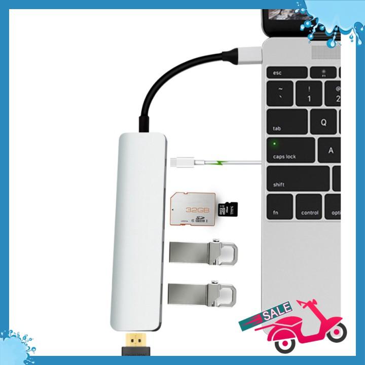 Hub USB Type C cho Macbook 1 ra 6 hỗ trợ truyền tải dữ liệu 3.0 và xuất video 4K HDMI