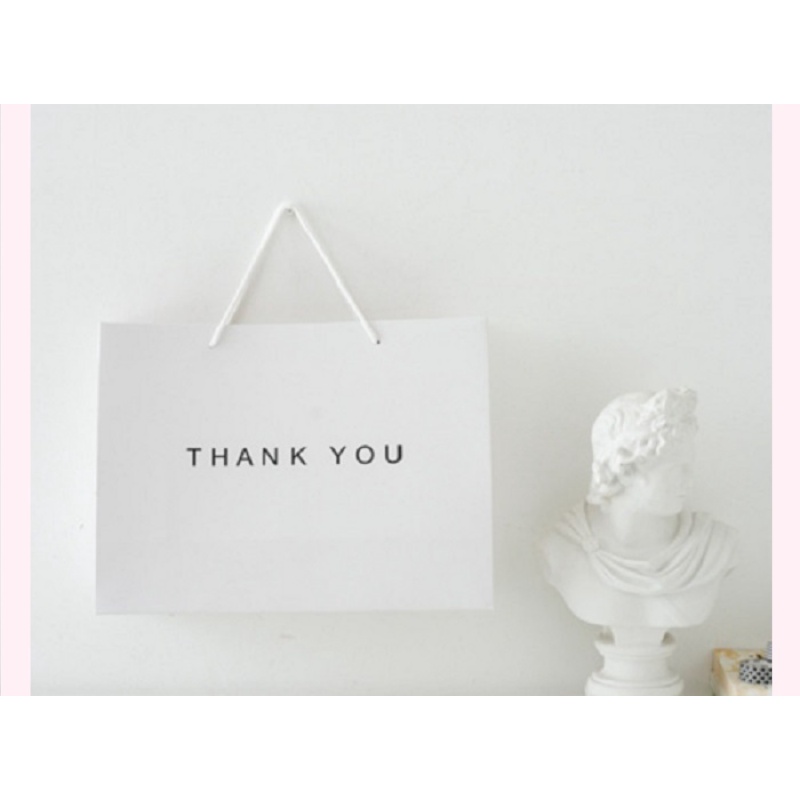 Túi giấy kraft Classy Thank You có quai xách màu trắng, nhiều kích cỡ lựa chọn Q1352