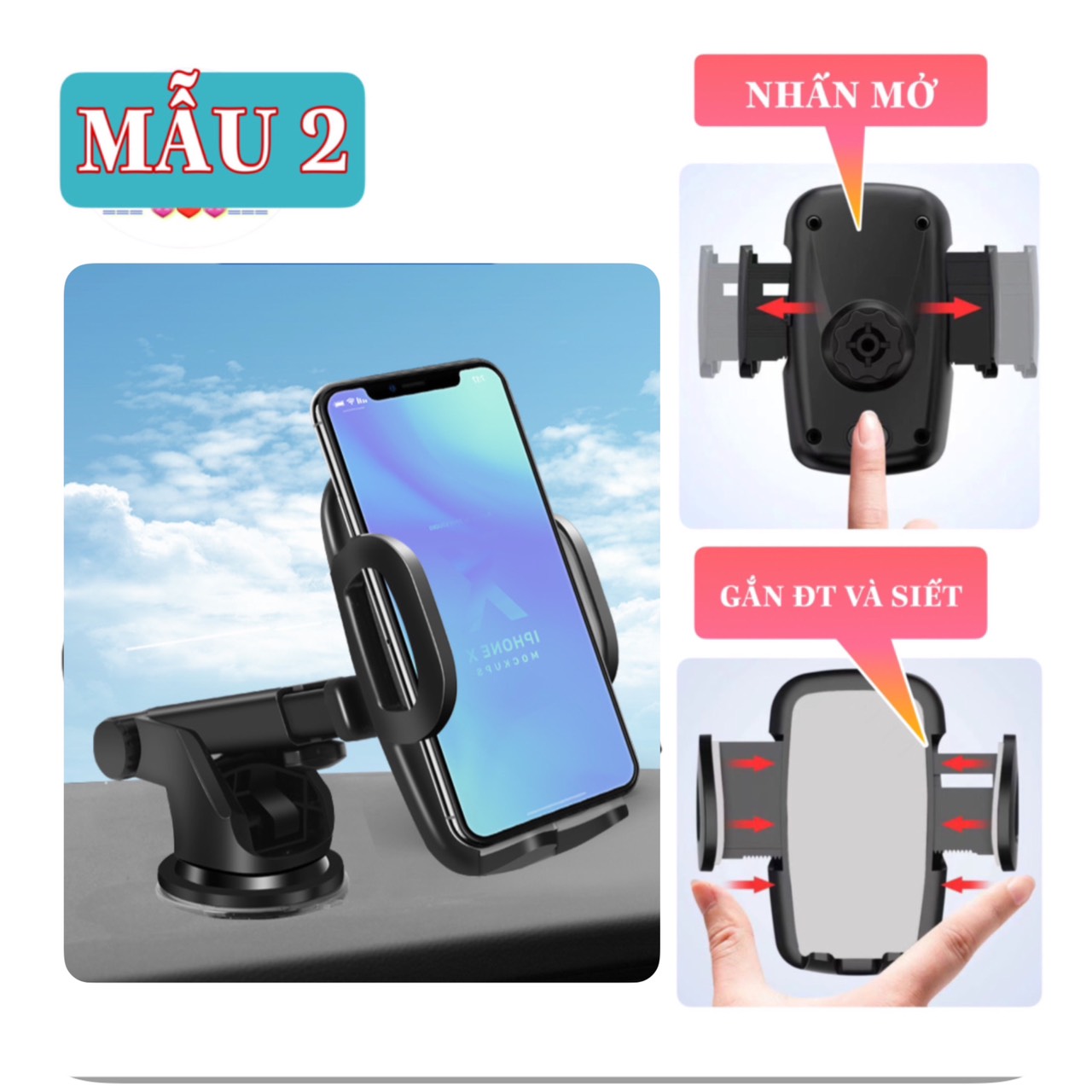 Giá đỡ điện thoại trên ô tô xe hơi gắn taplo và kính xe - Kẹp điện thoại ô tô xoay 360 độ thông minh A052