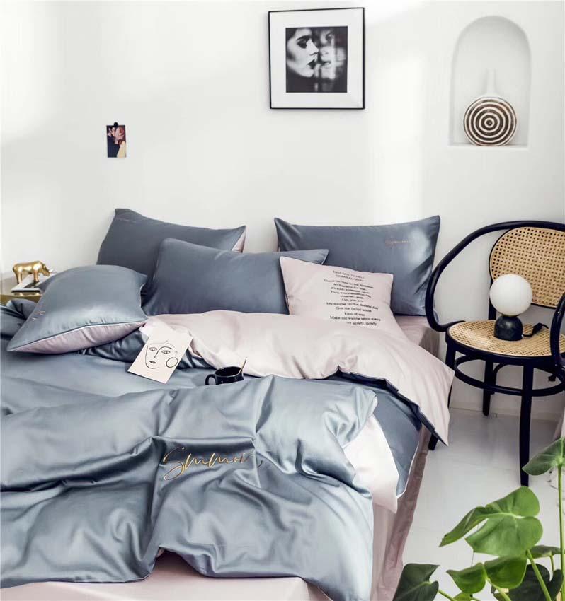 Bộ Chăn Ga Gối Lụa Tencel 60s Đơn Sắc LIDACO Cao Cấp - Ghi Phối Ga Hồng - TẶNG VỎ GỐI ÔM COTTON