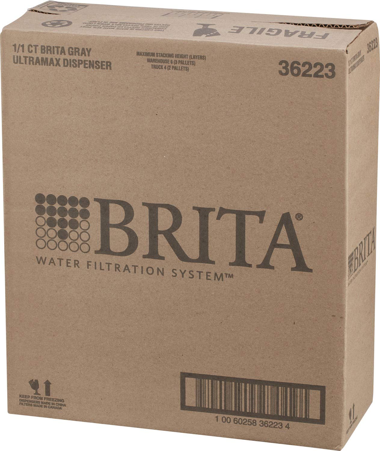 B R I T A Extra Large 18 Cup Filtered Water Dispenser with 1 Standard Filter, Made without BPA, UltraMax, Gray