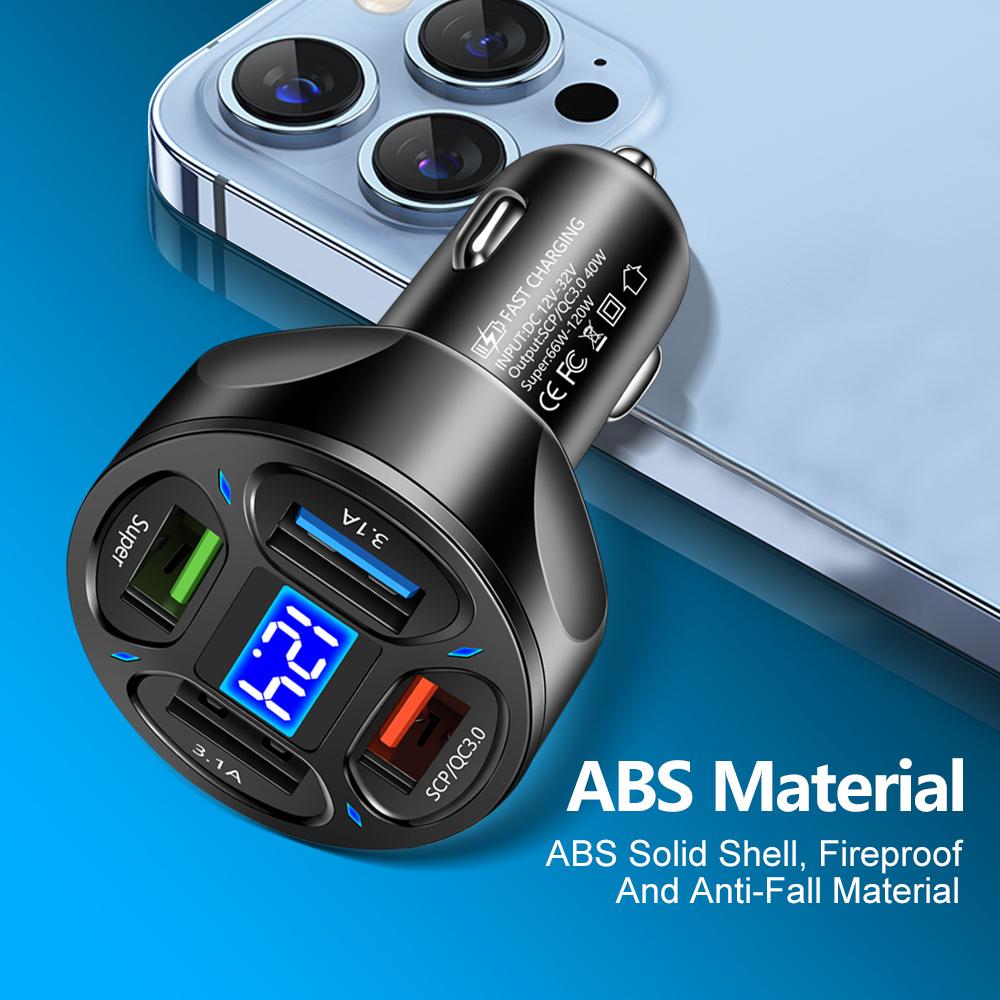 4 Cổng bộ sạc điện thoại xe hơi USB với bộ sạc bộ sạc máy tính kỹ thuật số