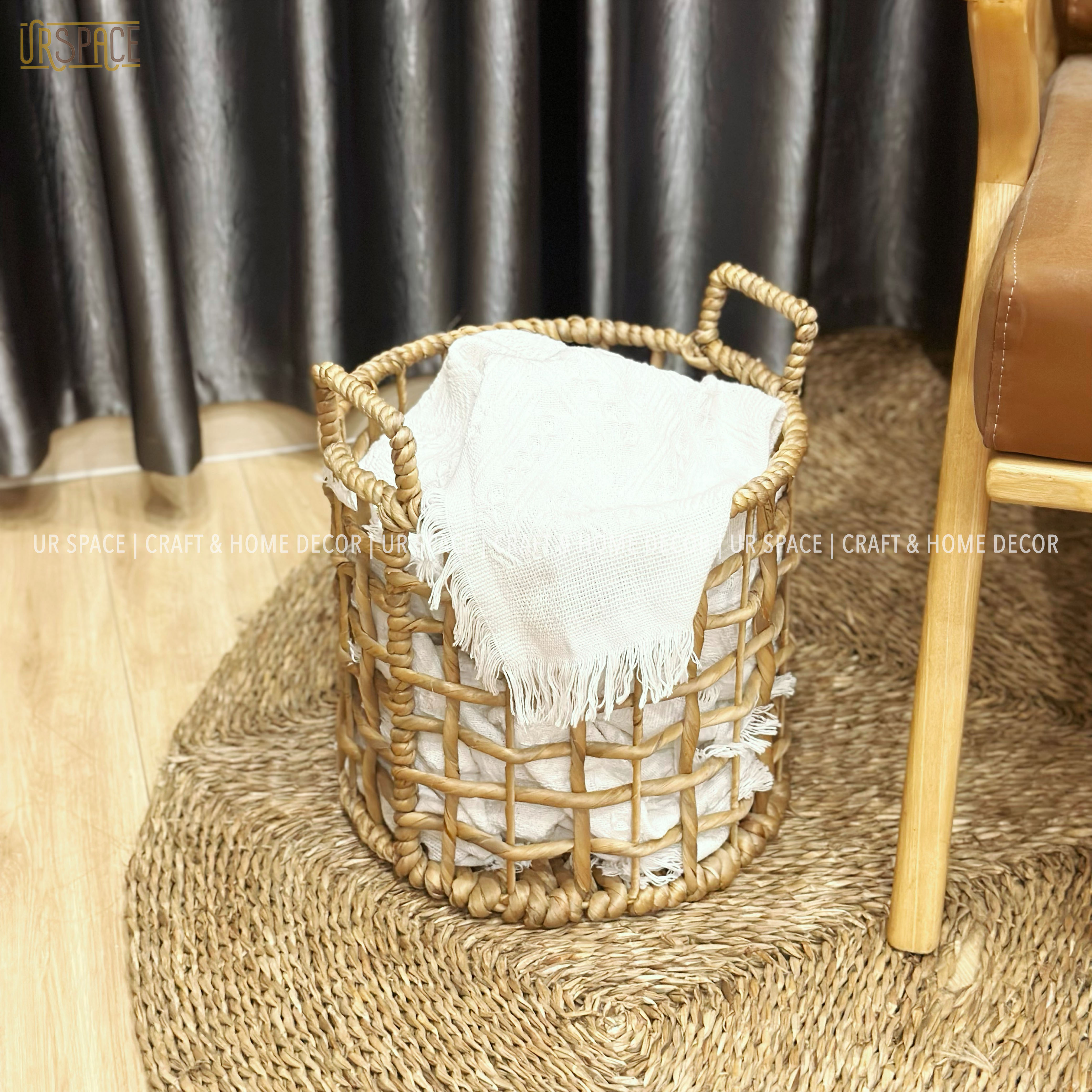 Sọt lục bình tròn URSPACE đựng quần áo, đồ chơi, trồng cây, decor trang trí /