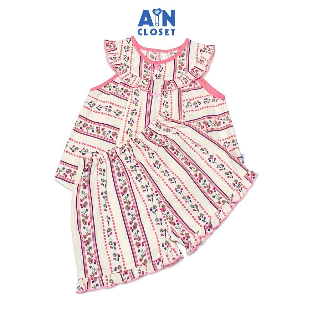 Bộ quần áo ngắn bé gái họa tiết Vector đường hoa nâu cotton - AICDBGM2SKFS - AIN Closet