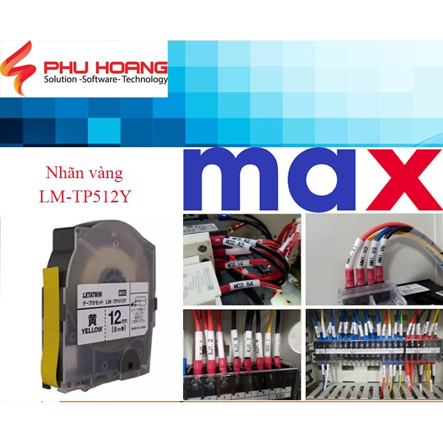 Băng in nhãn Max PT-512Y, rộng 12mm, dài 8m/cái, màu vàng, sử dụng cho máy in đầu cốt Max (LM-550A/PC, LM-550E)