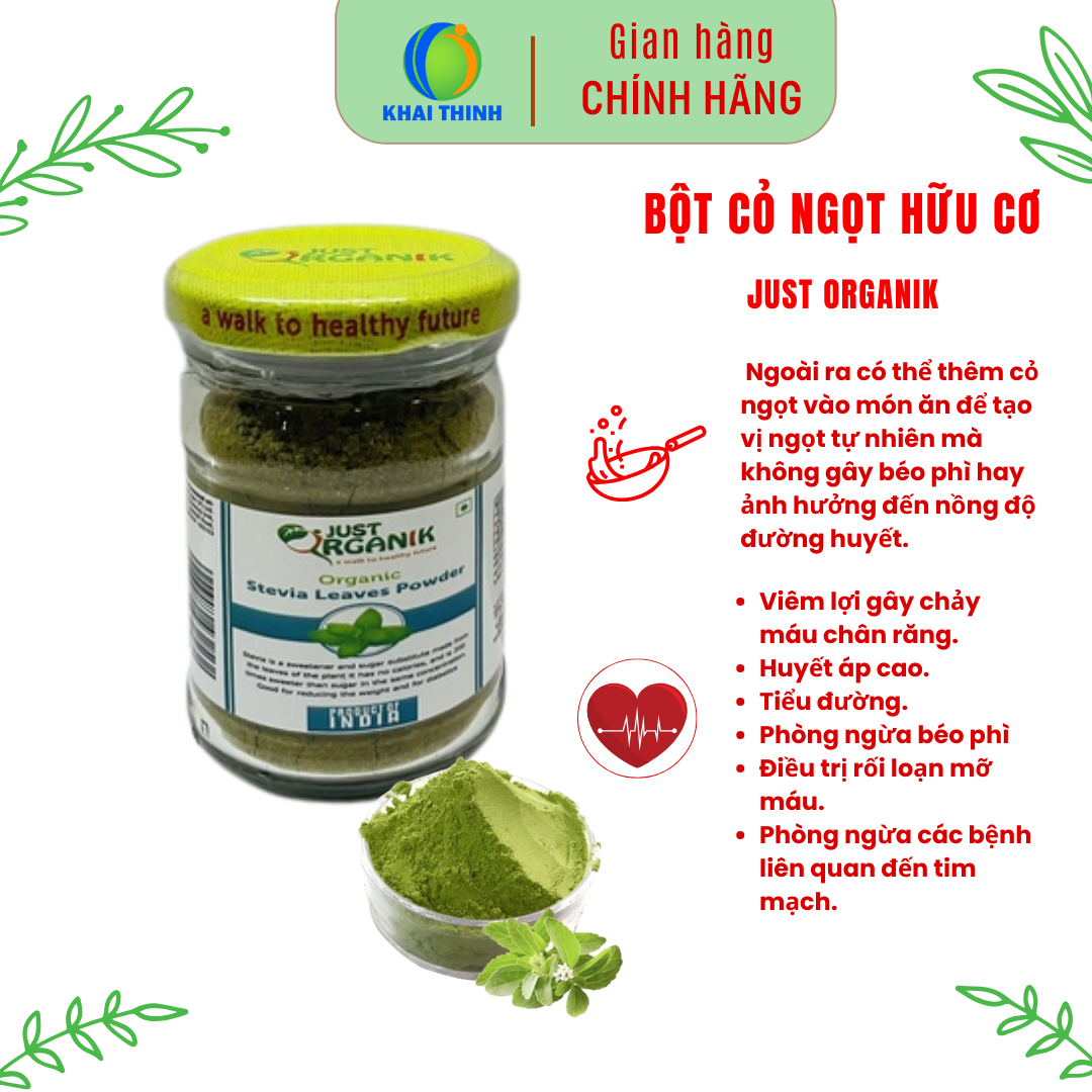 Bột Cỏ Ngọt  Hữu Cơ Just Organik Dạng Bột Nguyên Chất , Chất Tạo Ngọt Phù Hợp Cho Người Tiểu Đường