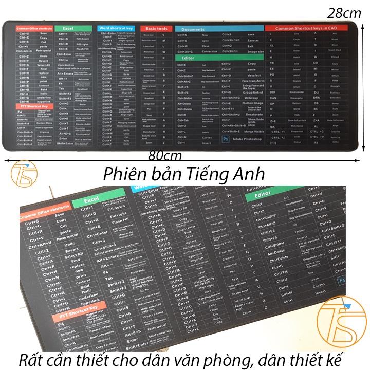 Lót Chuột Phím Tắt Dân Văn Phòng, Dân Thiết Kế Dài 80x28cm Cao Su Cao Cấp - Bàn Di Chuột, Pad Chuột Bảng Tiếng Việt