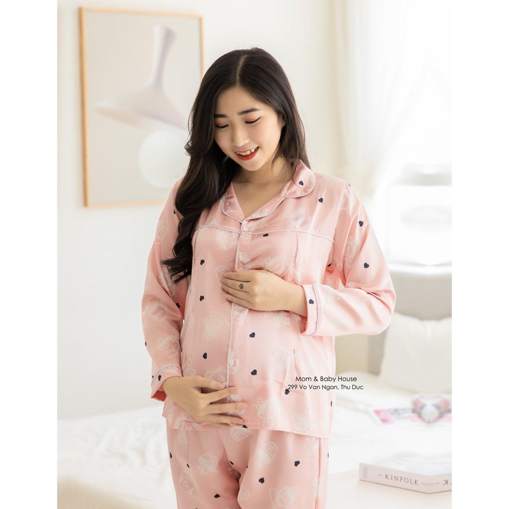 Bộ bầu kết hợp sau sinh Pijama lụa có khóa kéo