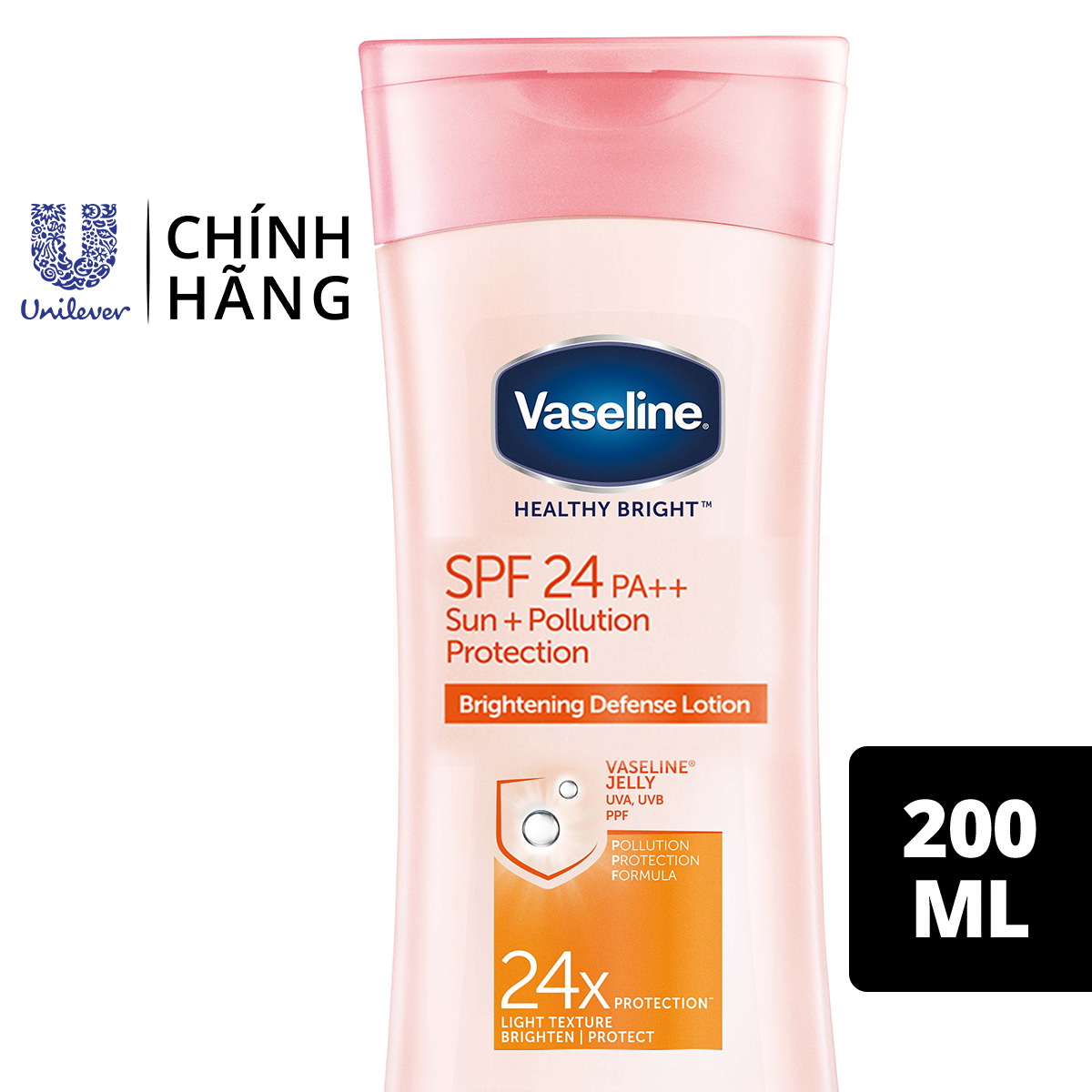 Sữa Dưỡng Thể 200Ml Vaseline Dưỡng Ẩm Sáng Da Chống Nắng Spf24Pa++ Sun + Pollution Protection Bảo Vệ Da Tới 4H Với Spf 24 Pa++