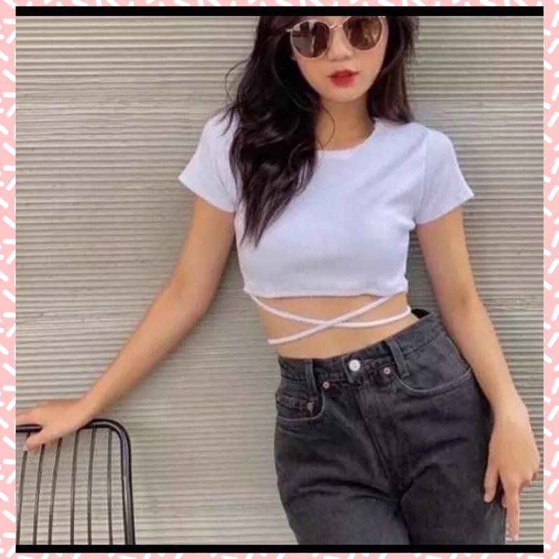 ÁO CROPTOP EO BUỘC DÂY 2 MÀU ĐEN - TRẮNG