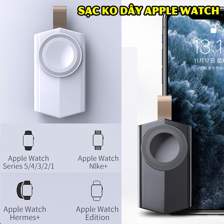 Đế Sạc Không Dây dành cho đồng hồ thông minh Apple Watch 38/40/42/44mm Series 1/2/3/4/5/6/Se cổng cắm USB cao cấp loại bỏ túi (Mã 886) - Trắng, Đen.