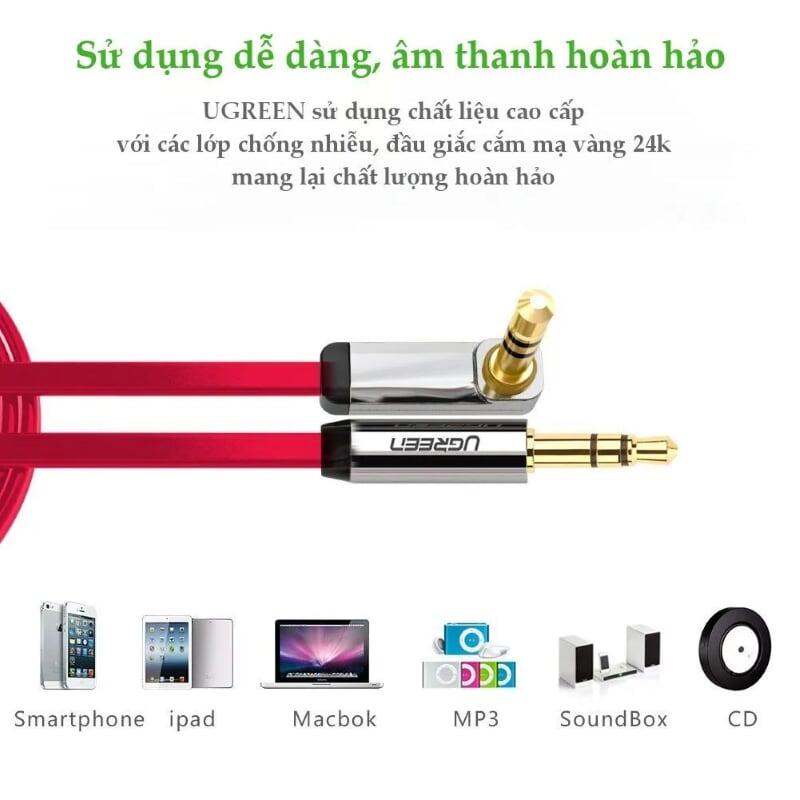 Ugreen UG10797AV119TK 0.5M Đỏ Cáp âm thanh 2 đầu 3.5mm dương chữ L dây dẹt - HÀNG CHÍNH HÃNG