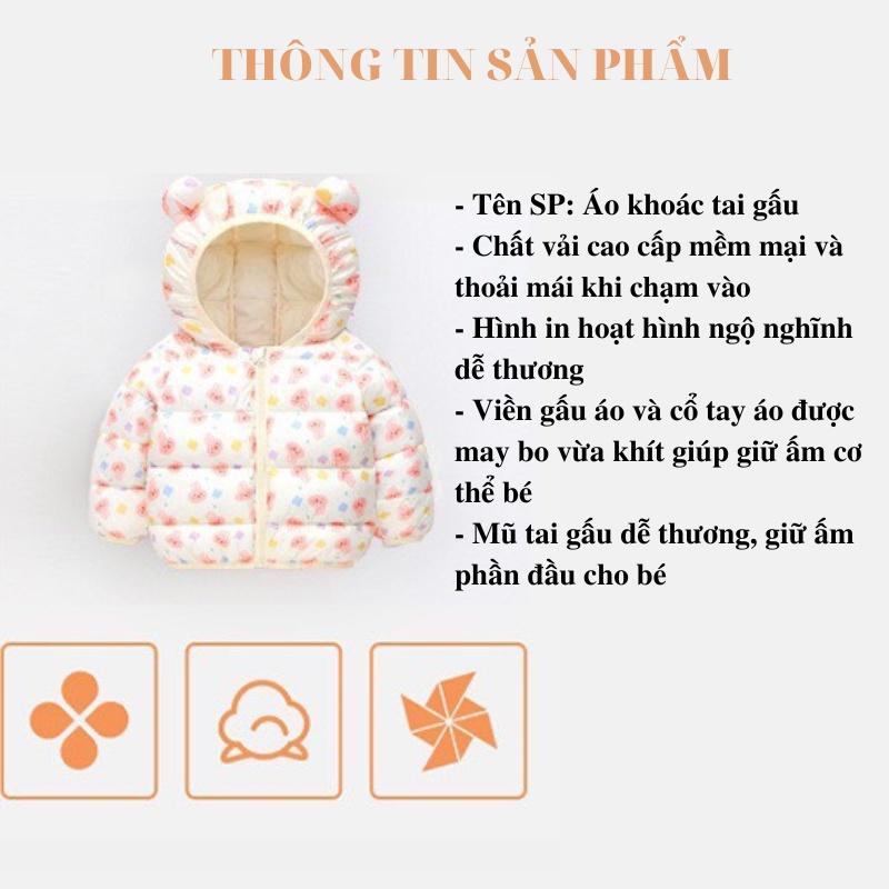 Áo phao tai gấu, áo khoác trẻ em mùa đông họa tiết hoạt hình cho bé trai bé gái mặc đi học đi chơi Xu Xu Kid size 9-20kg