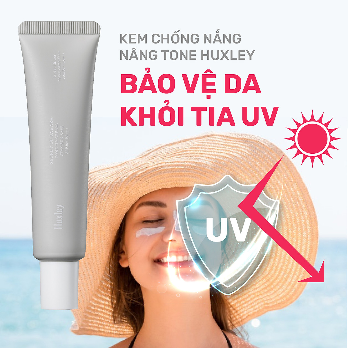 Kem chống nắng nâng tone, dưỡng ẩm da Huxley Tone Up Cream Stay Sun Safe SPF50+ PA+++ 50ml