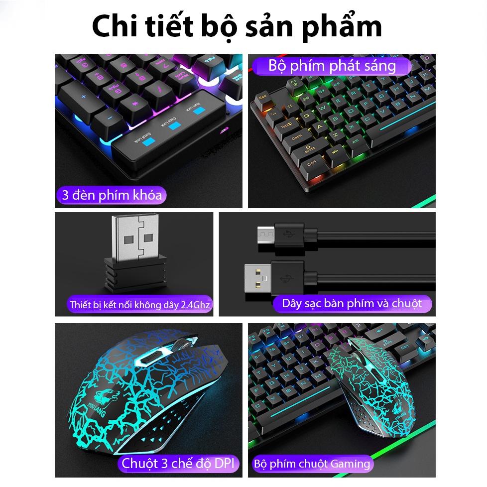 Bộ bàn phím chuột không dây Coputa chuột bàn phím gaming giả cơ chơi game Full LED RGB T3