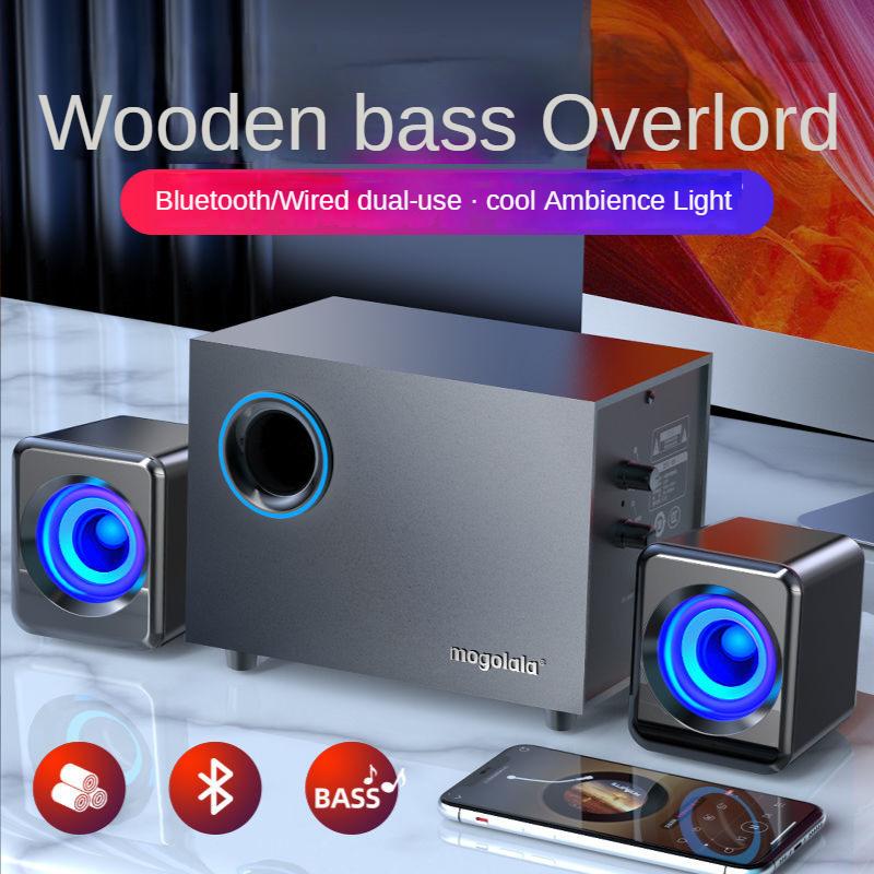 Máy tính máy tính bằng gỗ Bluetooth Audio Desktop Home Máy tính xách tay nhỏ Loa nhỏ Color: bluetooth and lamp