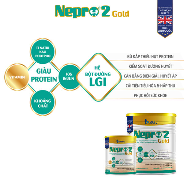 Sữa bột Nepro 2 Gold 400g dành cho người bệnh thận đã chạy thận và kèm tiểu đường - VitaDairy