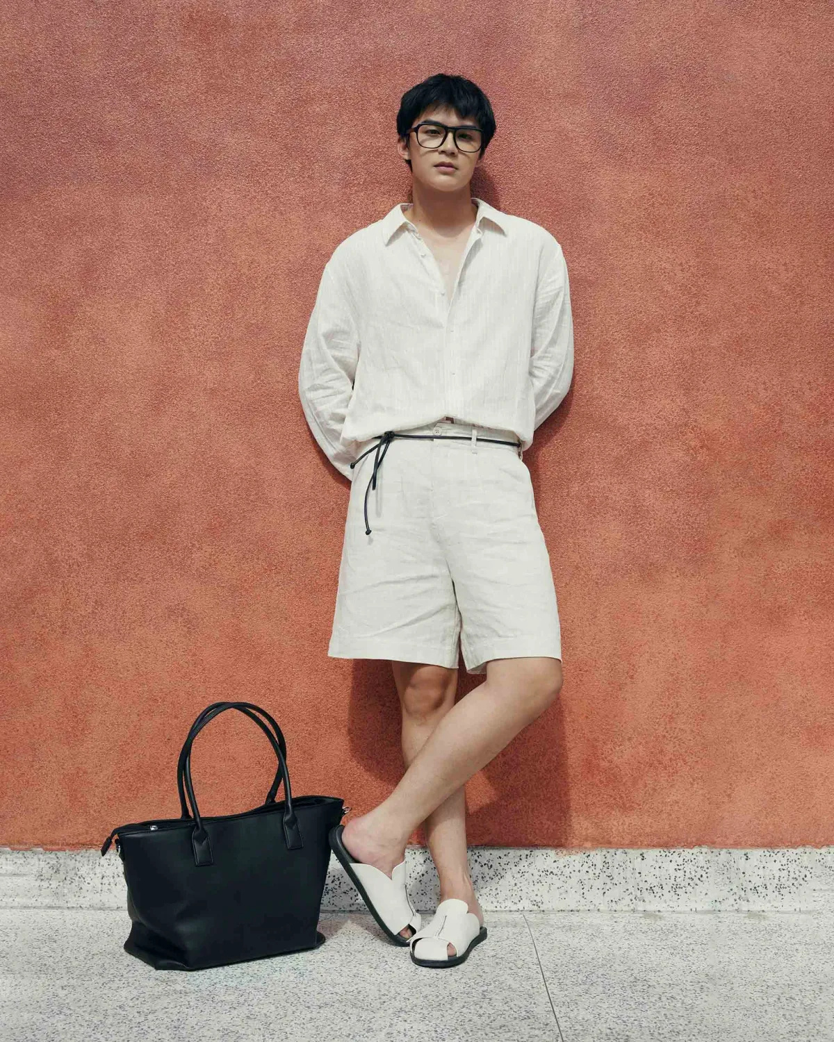 Quần short nam linen nhãn trang trí. Loose - ROUTINE 10S26PSH007