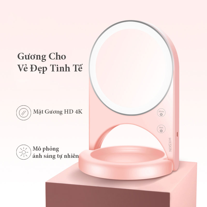 Gương Trang Điểm mini Kèm 3 Màu Ánh Sáng LED Mô Phỏng Ánh Sáng Tự Nhiên, Đèn Mờ, Chất Lượng Gương Soi HD 4K Hiển Thị Chân Thực Rõ Nét - HÀNG CHÍNH HÃNG