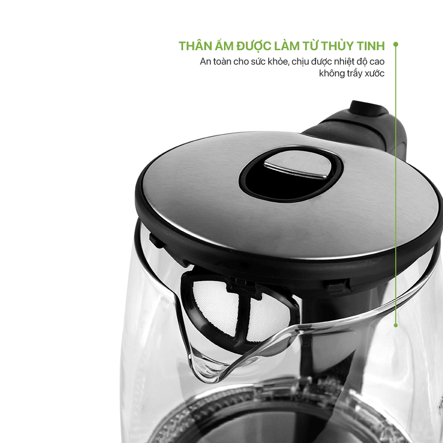 Ấm Đun Siêu Tốc Thủy Tinh Elmich Smartcook ICS-3859 1,7L 1850W, Hàng Chính Hãng, Tự Ngắt - Joymall